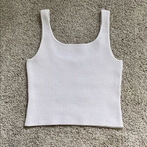 Quince • Cropped Square Neck Ribbed Knit Tank White